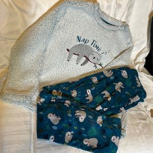 Xl 16/18 winter, two piece, set pjs with the cutest sloth on the shirt and pants